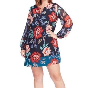 Vince Camuto Floral Chiffon Long Sleeve Shift Dress, Size 14W